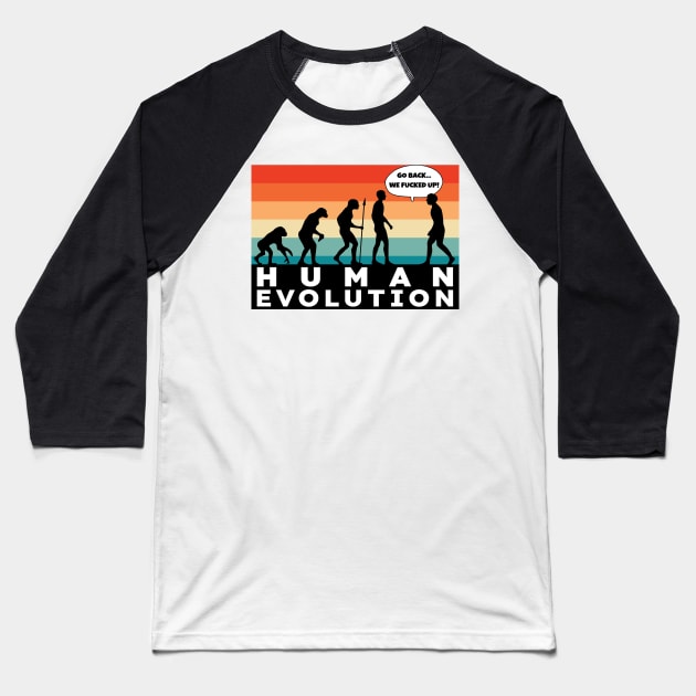 Retro Human Evolution Baseball T-Shirt by KewaleeTee